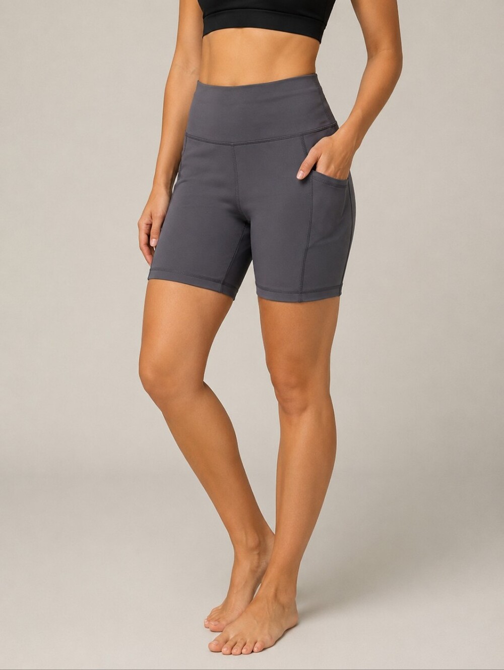 #1153 Ideology High-Waist Charcoal Women’s Active Bike Shorts with Side Pockets